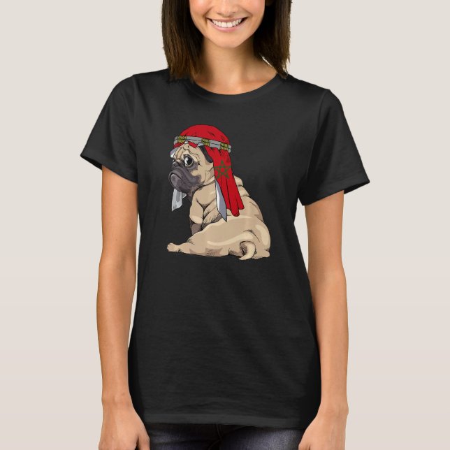 T-shirt Dog  Cute Pug Retro Morocco Flag Pride (Devant)