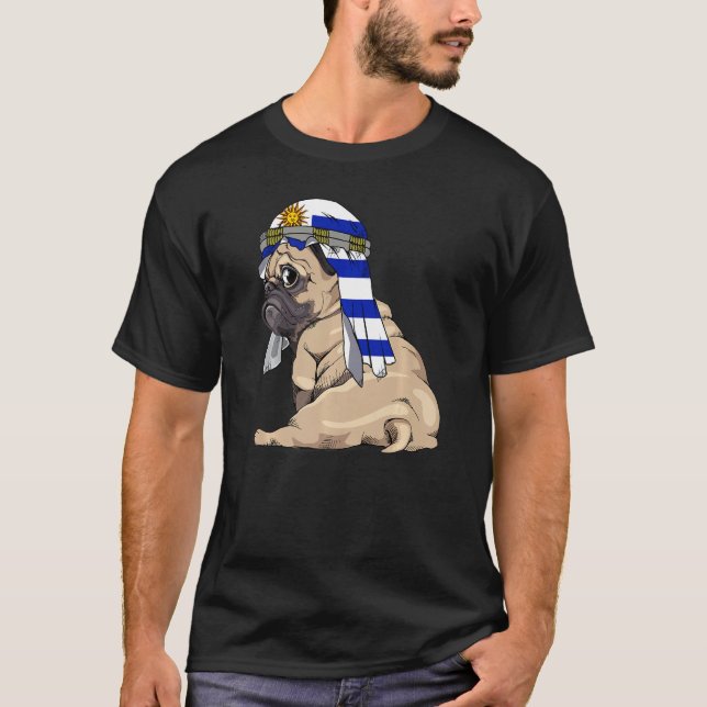 T-shirt Dog  Cute Pug Retro Uruguay Flag Pride (Devant)
