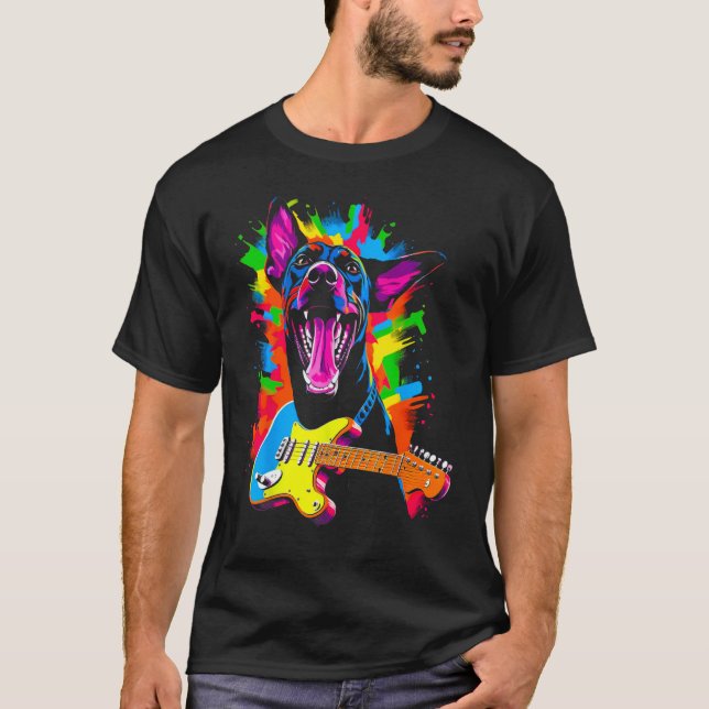 T-shirt Dog Doberman Pinscher Guitarist (Devant)