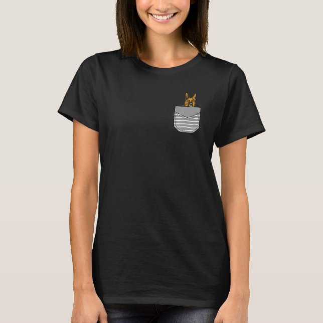 T-shirt Dog Drawn German Shepherd In Pocket Premium (Devant)