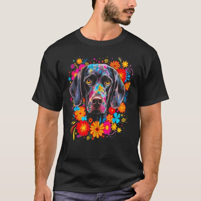T-shirt Dog German Shorthaired Pointer Flowers (Devant)
