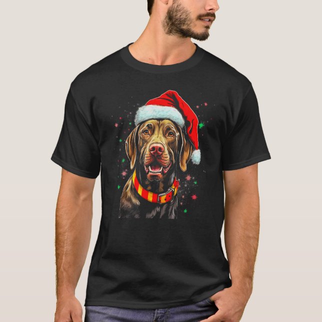 T-shirt Dog German Shorthaired Pointer Santa Christmas (Devant)