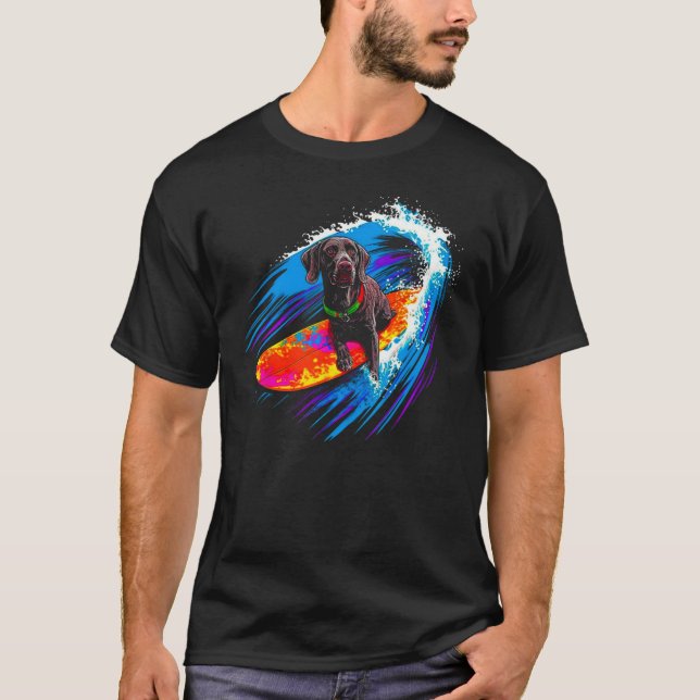 T-shirt Dog German Shorthaired Pointer Surfing (Devant)