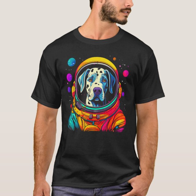 T-shirt Dog Great Dane Space Astronaut Science (Devant)