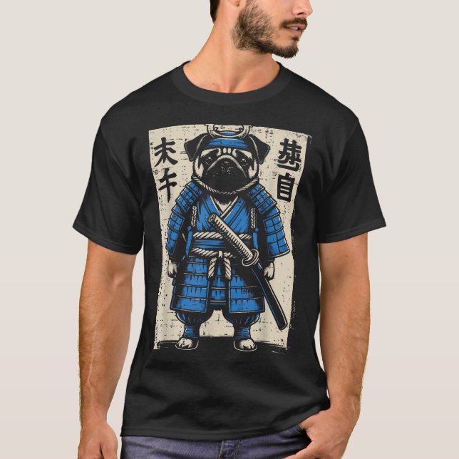 T-shirt Dog Pug Samurai Funny Japanese Warrior Art Men Wom (Devant)