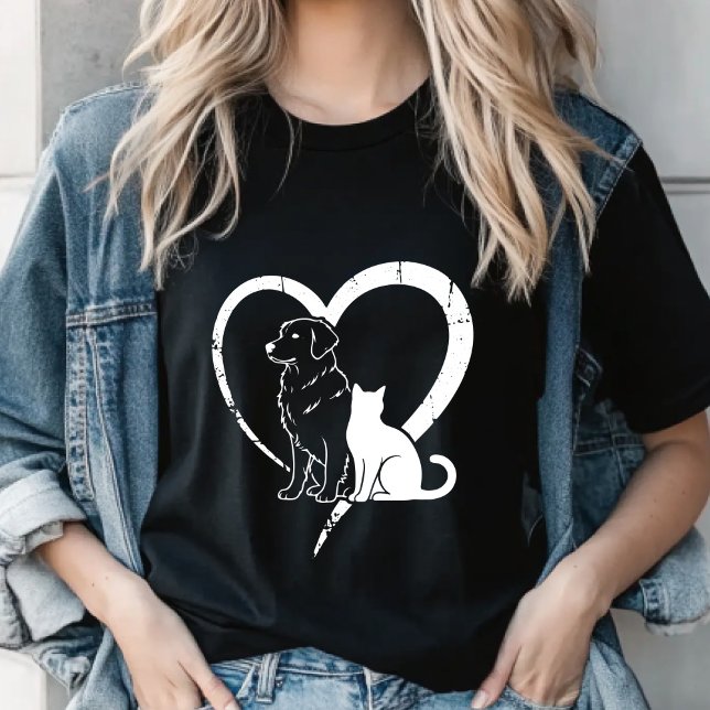 T-shirt Dog Puppy & Baby Cat Heart Tee ,Pet Lover Shirt (Créateur téléchargé)