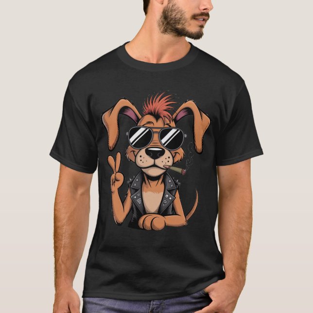T-SHIRT DOG THROWING PEACE SIGN (Devant)