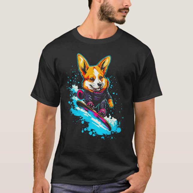 T-shirt Dog Welsh Corgi Snowboard (Devant)
