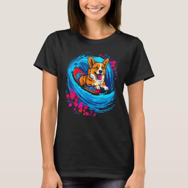 T-shirt Dog Welsh Corgi Surfer (Devant)