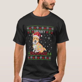 T-shirt Dogmas joyeux et moche Corgi Chien Santa Hat Lumiè