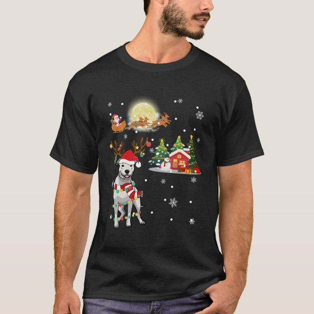 T-shirt Dogo Argentino Chien Light Arbre de rennes de Noël (Devant)