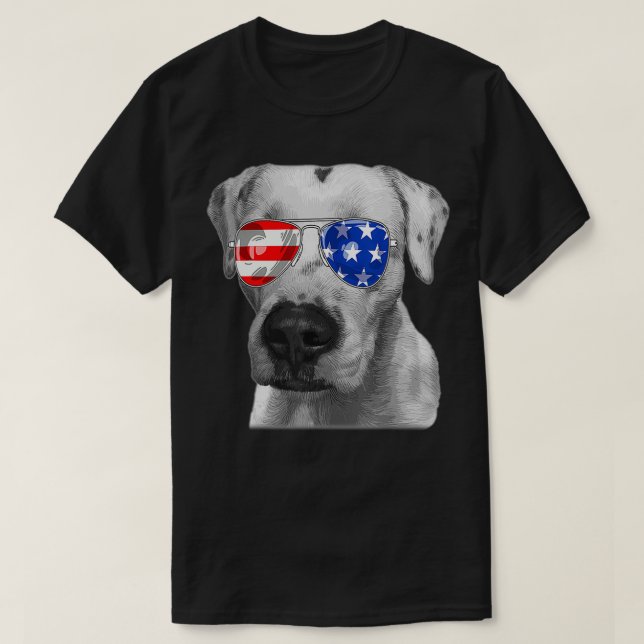 T-shirt Dogo argentino Dog Sunglasses Flag American 4th of (Design devant)