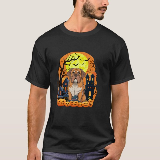 T-shirt Dogue De Bordeaux Chien Avec Hallowee Citrouille E (Devant)