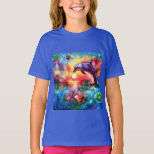T-shirt Dolphin lunaire Côtier Nautique Floral Turquoise