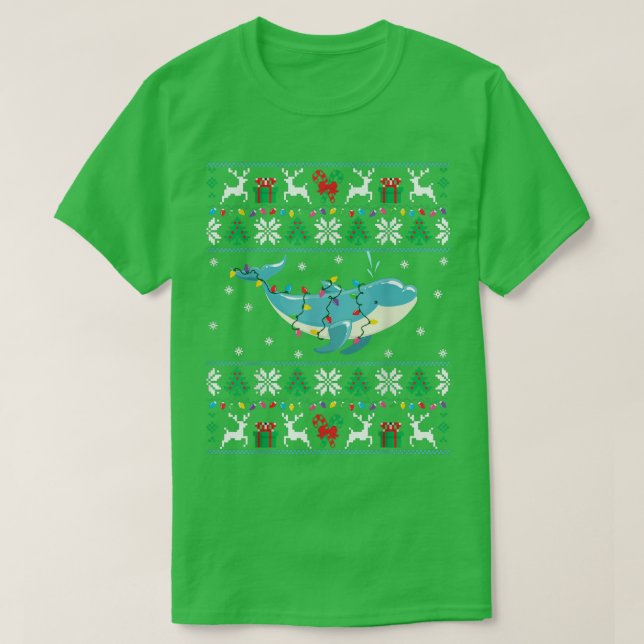 T-shirt Dolphin Ugly Christmas Sweater Dolphin Xmas Lights (Design devant)