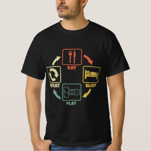 T-shirt Dominoes Joueur Mange Sommeil Répéter Cadeau
