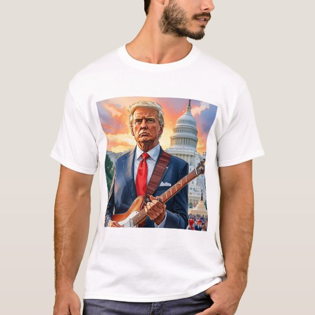 T-shirt Donald Trump jouant de la guitare électrique Capit (Devant)