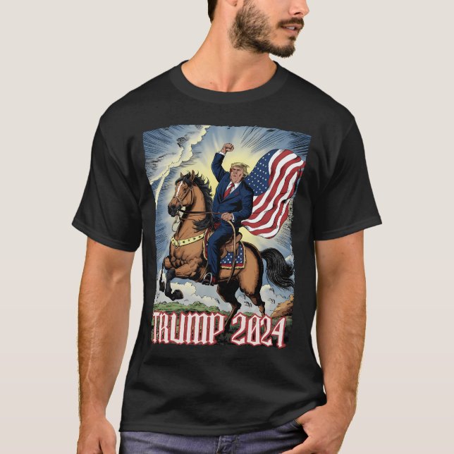 T-shirt Donald Trump Riding Cheval Pompage Poing Dans L'Ai (Devant)