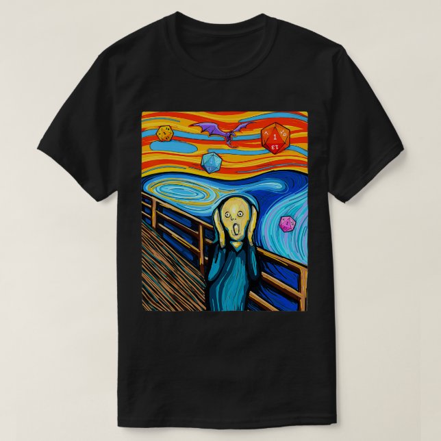 T-shirt Donjons, Munch's The Scream D20 Tshirt, Dragons (Design devant)