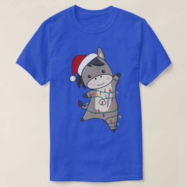 T-shirt Donkey Christmas Santa Clauses Fairy Lights Donkey (Design devant)