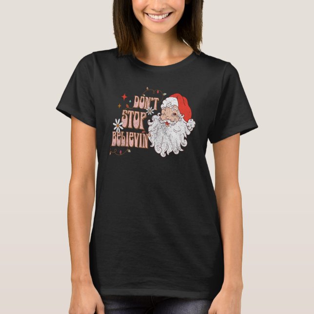 T-shirt Don't Stop Believin Santa Funny Christmas Boys Kid (Devant)