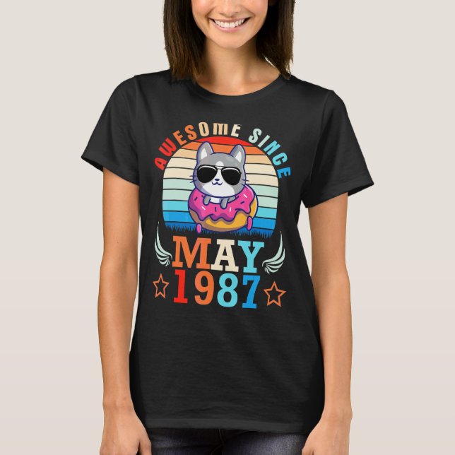 T-shirt Donut Cat stupéfiant depuis mai 1987 Joyeux annive (Devant)