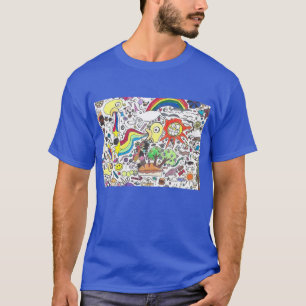 T-shirt Doodle de Punk Rock #5 Bleu de soleil régulier