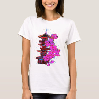 T-shirt Doodle japonés: La belleza serena de una pagoda 