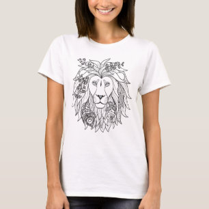 T-shirt Doodle Lion Et Fleurs