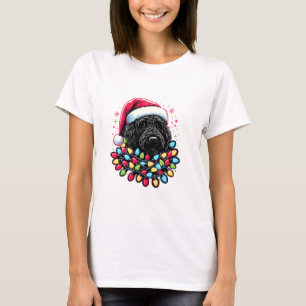 T-shirt Doodle noir Labradoodle Noël Arbre de Noël Lumière
