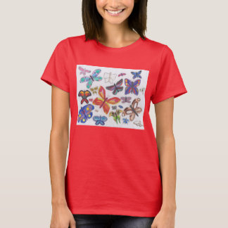 T-shirt Doodle Punk Rock #28 Papillons Couleur Rouge Femme