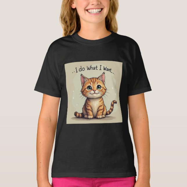 T-shirt Doodle Style Chat - Je fais ce que je veux (Devant)