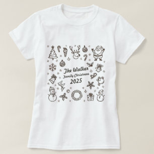 T-shirt Doodles de Noël dessinés à la main, famille person