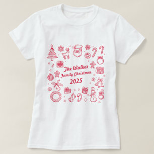 T-shirt Doodles de Noël Dessinés à la Main Famille Personn