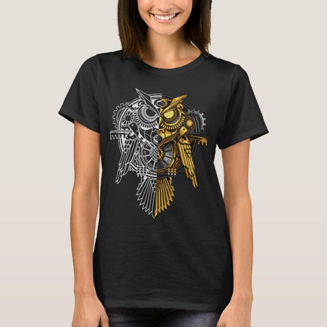 T-shirt D'or contre l'illustration blanche de hibou (Devant)