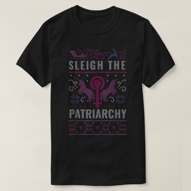 T-shirt Dormir Le Patriarcat Féministe Vilain Swea Noël (Design devant)