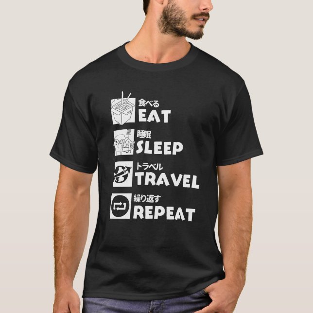 T-shirt Dormir manger Voyage Répéter Kawaii Voyageurs Cade (Devant)