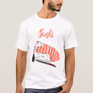 T-shirt Dormir sur le chat sur le sushi