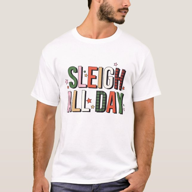 T-shirt Dormir toute la journée Fêtes de Noël amusantes (Devant)