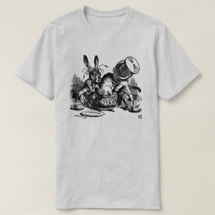 T-shirt Dormouse Mad Hatter pour hommes dans le Teapot B&W