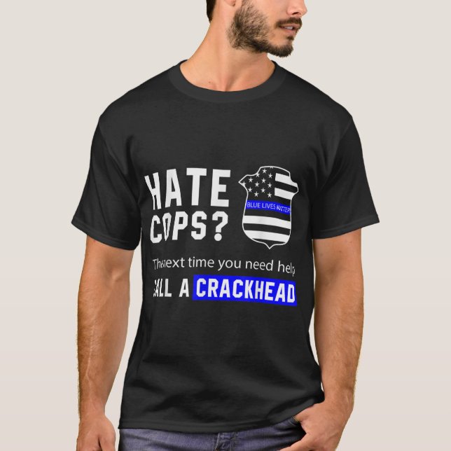 T-shirt Dos Bleu Léger Bleu Drapeau Officier de police (Devant)