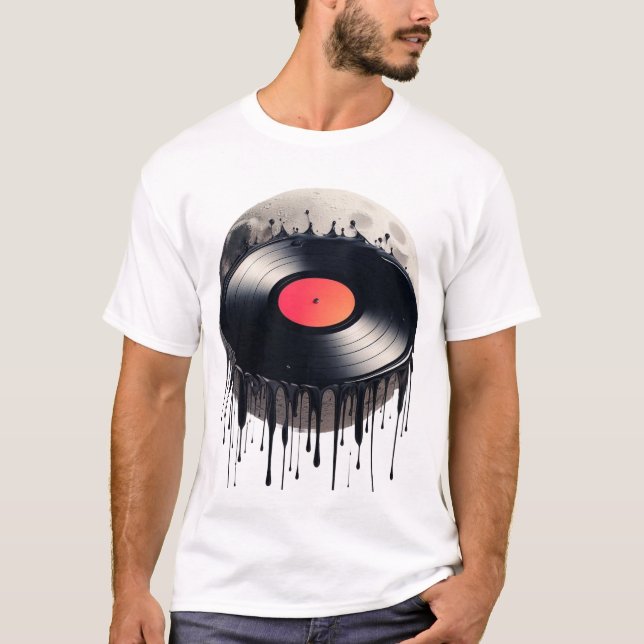 T-shirt Dossier en vinyle rouge dissous sur la lune (Devant)
