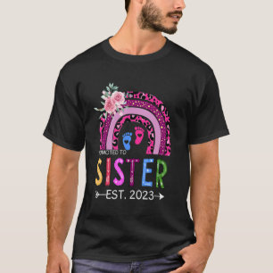 T-shirt Doted To Big Sister Est 2023 Leopard Rainbow Bi