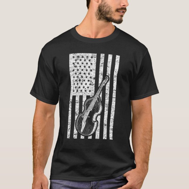 T-shirt Double Bass Instrument US Flag Double Bass (Devant)