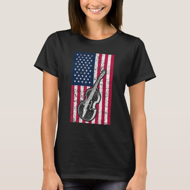 T-shirt Double Bass US Flag Patriotic Double Bass Player (Devant)