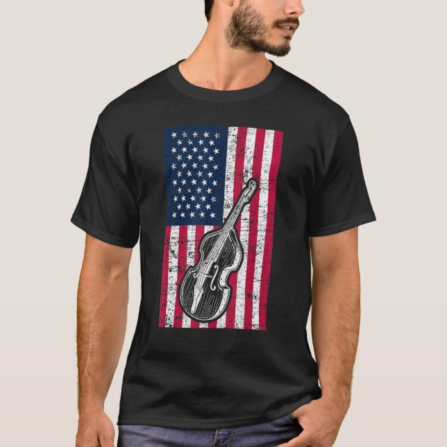 T-shirt Double Bass US Flag Patriotic Double Bass Player (Devant)