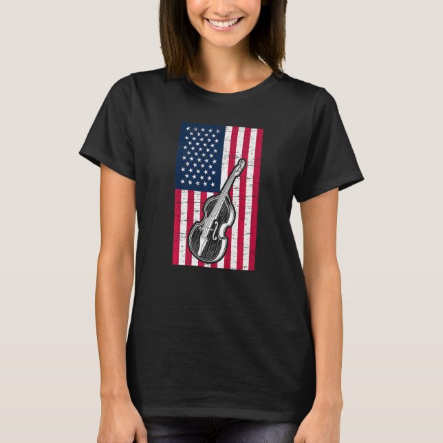 T-shirt Double Bass US Flag Patriotic Double Bassist Premi (Devant)