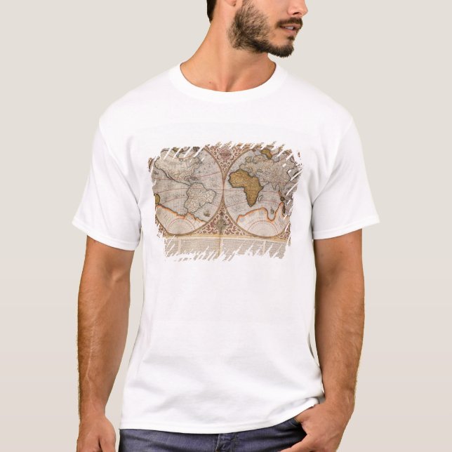T-shirt Double carte du monde d'hémisphère, 1587 (Devant)