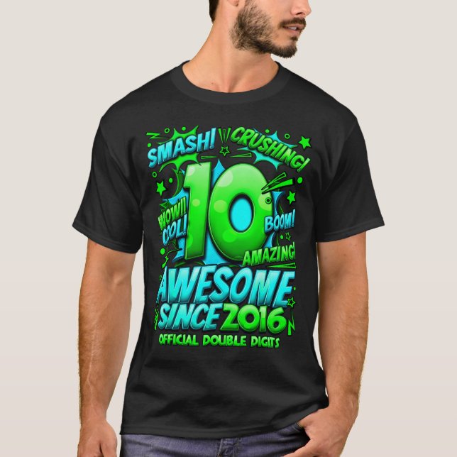 T-shirt Double Digits 10 Year Old Boys 10th Birthday Boy  (Devant)