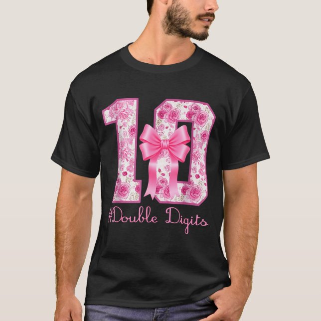 T-shirt Double Digits 10th Birthday Girl Nk Coquette Bow 1 (Devant)